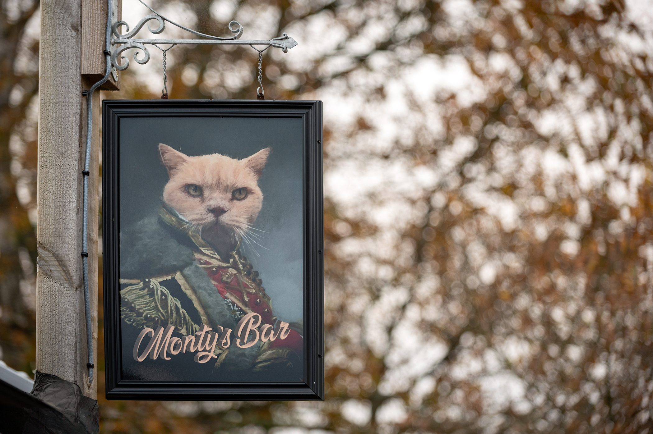 Back Of Beyond Touring Park Autumn Xmas 2023 Monty's Bar sign