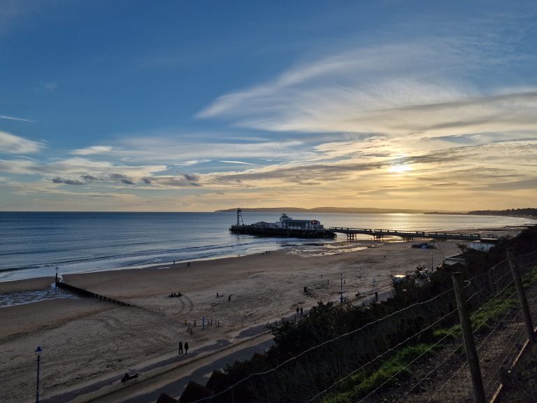 Bournemouth beach and pier at sunset