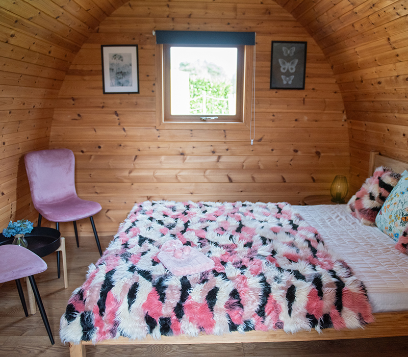 Inside a glamping pod
