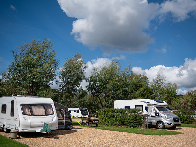 Large hardstanding pitch with a caravan on.