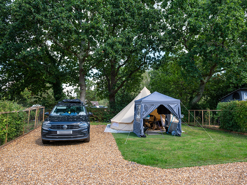 Tent and car pitched in the Warren area of Back of Beyond