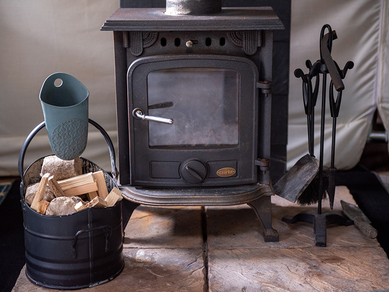 Woodburning stove in the yurt