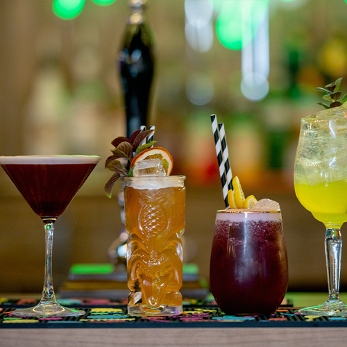 Cocktails on the bar at Monty's Bar