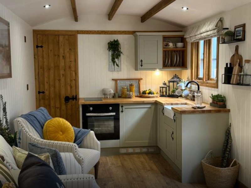 Kitchen area in a new Shepherd hut