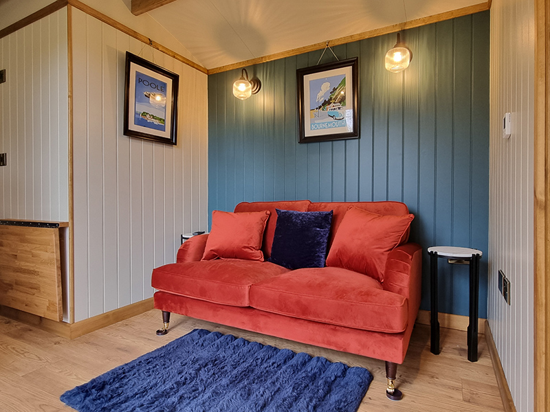 Sitting room area in Bramble shepherd hut