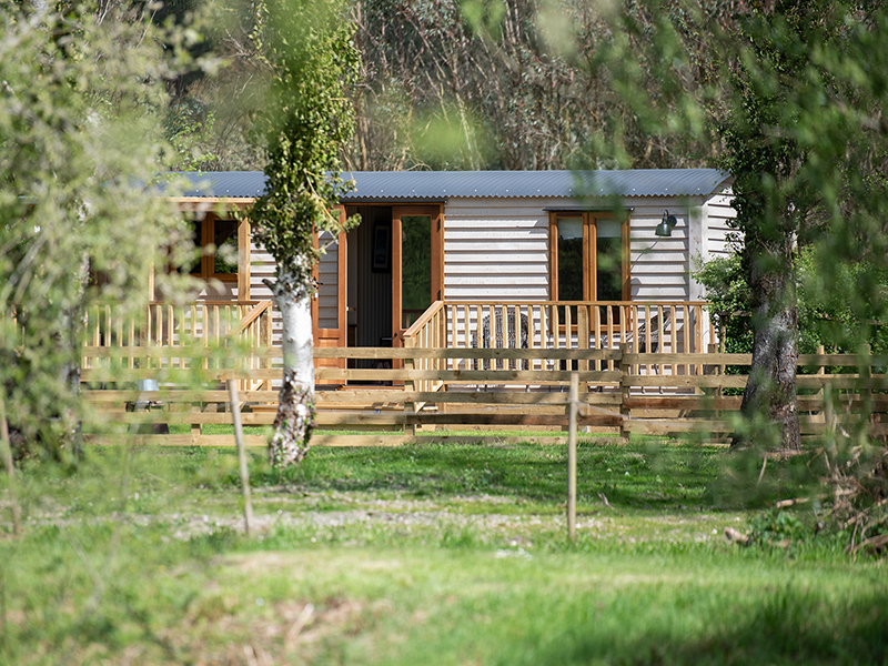 Looking from the wildlife lake to one of the new ensuite shepherd huts